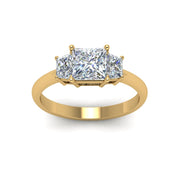Princess Cut 3 Stone Trapezoid Engagement Ring